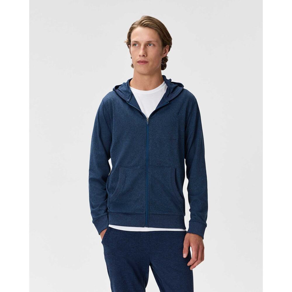 NWT Quince Flowknit Performance Full-Zip Chest Pocket Hoodie Heather Navy M